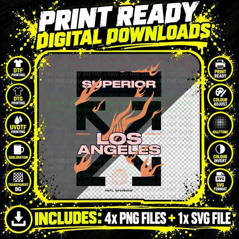 Superior Los Angeles Premium Authentic Flaming Text Fire Png SVG Digital Bundle