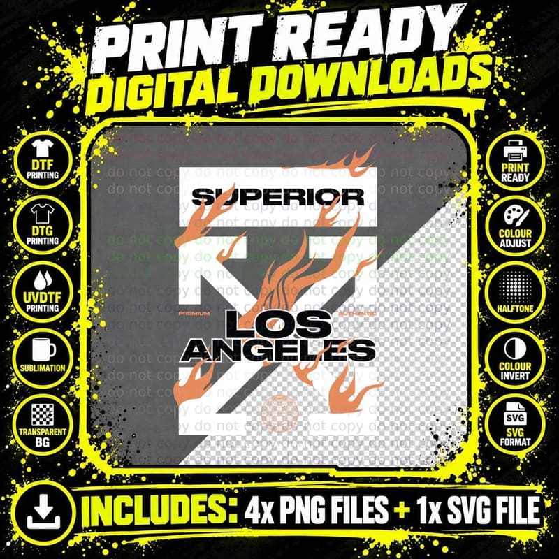 Superior Los Angeles Premium Authentic Flaming Text Fire Png SVG Digital Bundle