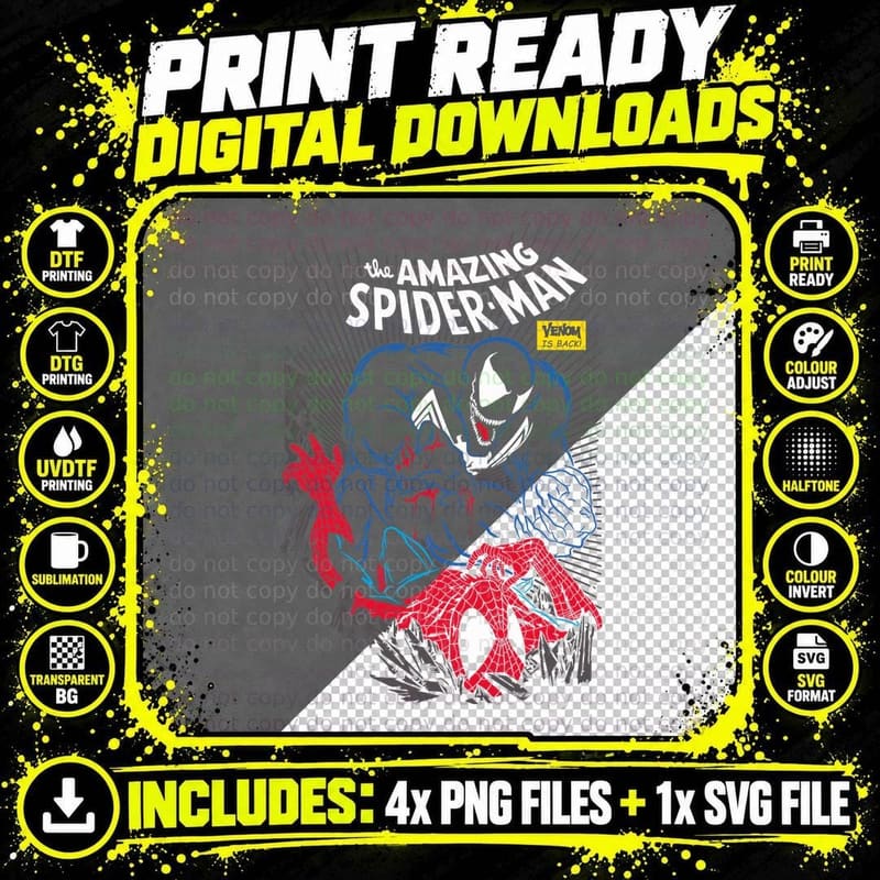 Venom Attacking Spider-Man the Amazing Is Back Blue Png SVG Digital Bundle
