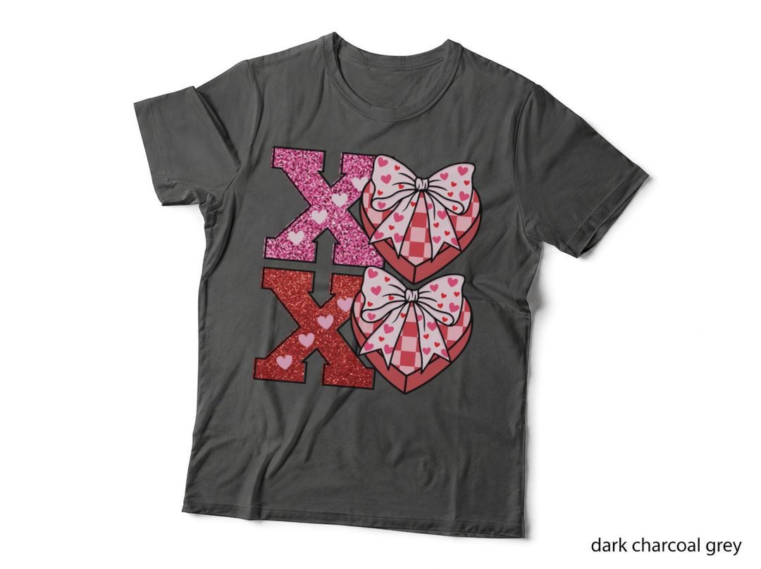 X Heart Bow Glitter Pattern Pink Red T-Shirt