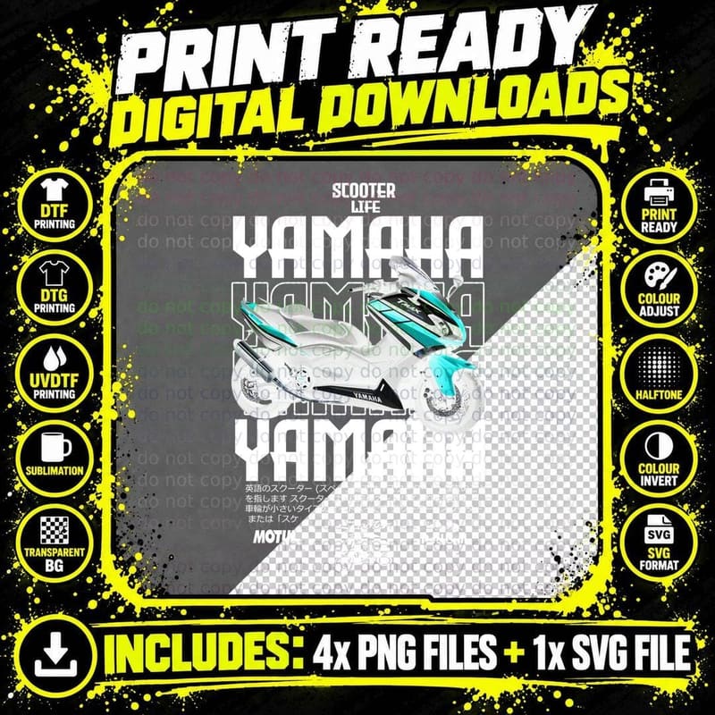 Yamaha Scooter FONDO Blanco 33 T-Shirt Png SVG Digital Bundle