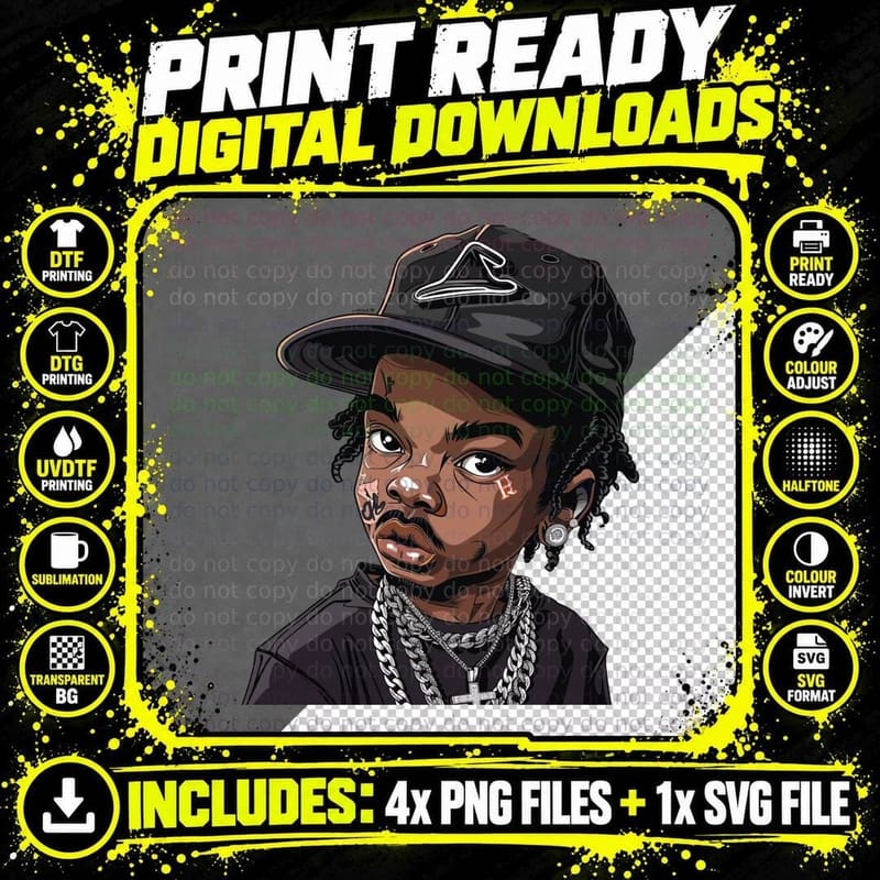 Young Male in Flat-Brim Cap with Logo Short Dreadlocks Png SVG Digital Bundle