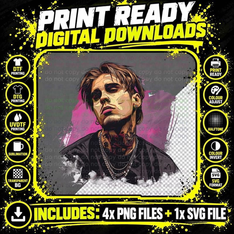 Young Male with Neck Tattoos Tousled Brown Hair Earring Png SVG Digital Bundle