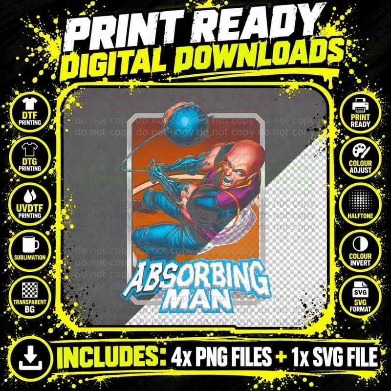 Absorbing Man Orange Cyan Glow Energetic T-Shirt Png SVG Digital Bundle