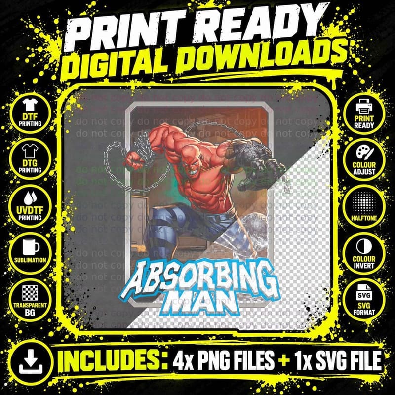 Absorbing Man Red Black Dual Metallic T-Shirt Png SVG Digital Bundle