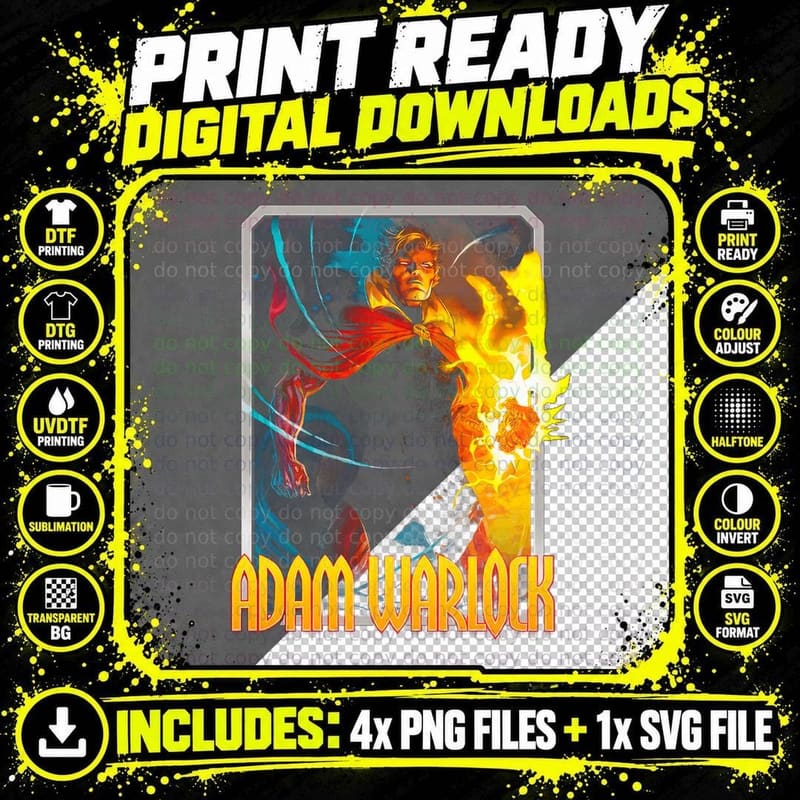 Adam Warlock Orange Fire Character Action T-Shirt Png SVG Digital Bundle