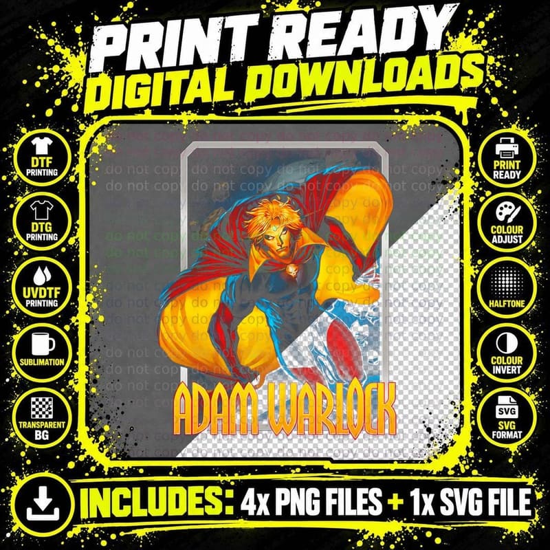 Adam Warlock Orange Red Gold Action T-Shirt Png SVG Digital Bundle