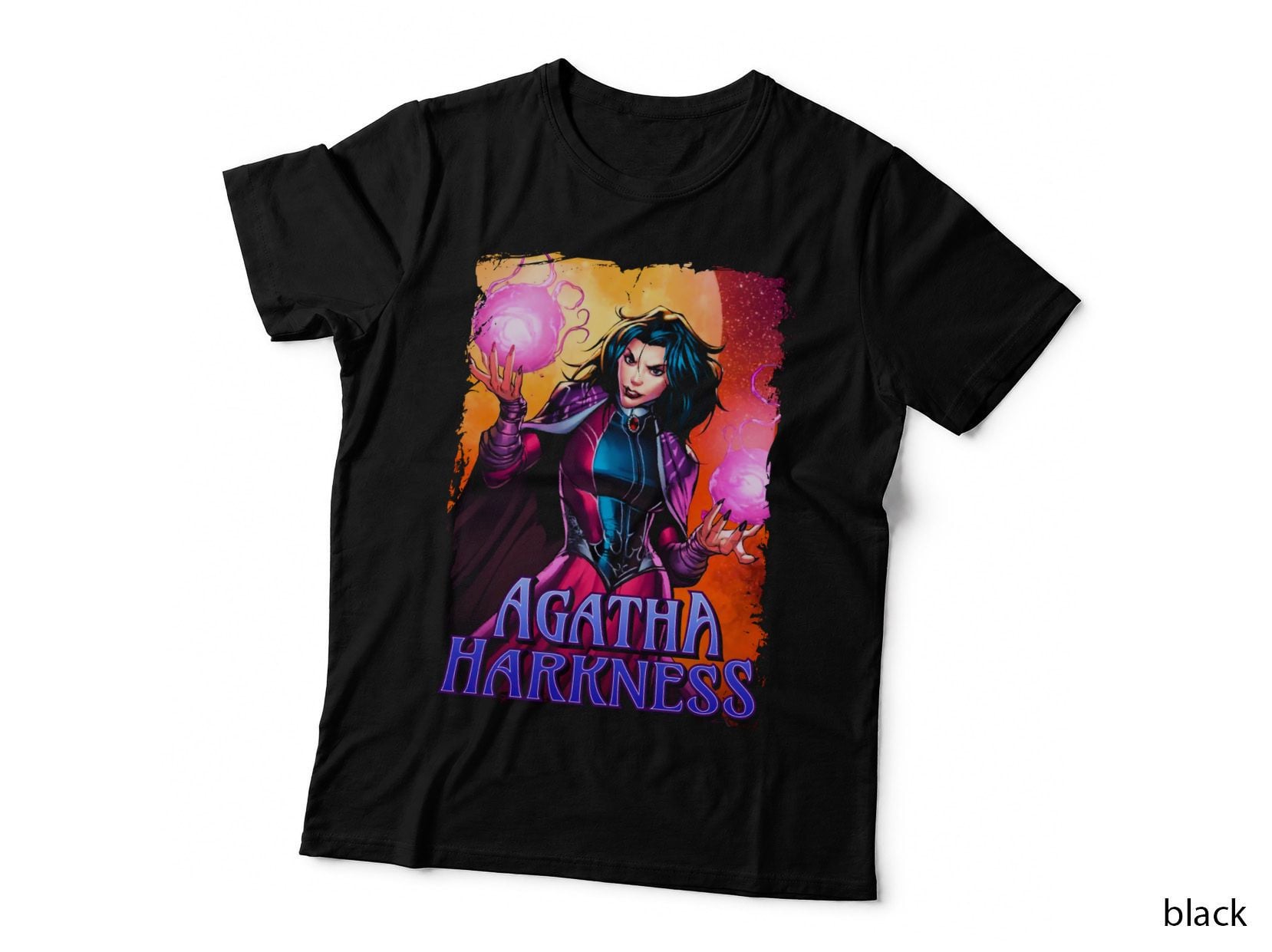Agatha Harkness Halftone Magenta Blue Sorceress Character Magic T-Shirt