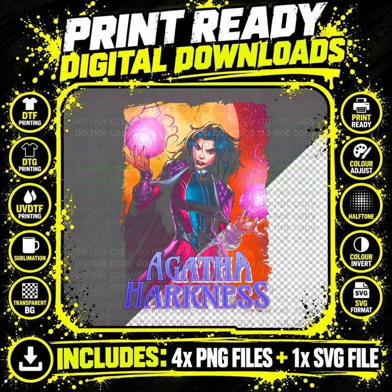 Agatha Harkness Halftone Magenta Blue Sorceress Png SVG Digital Bundle