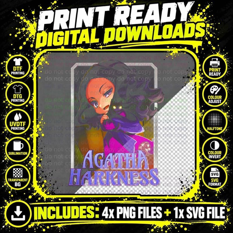 Agatha Harkness Purple Magenta Shadows Mystical T-Shirt Png SVG Digital Bundle