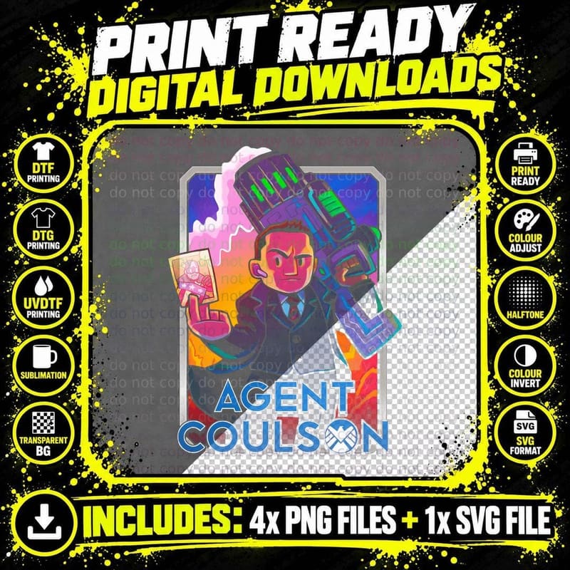 Agent Coulson Colorful Pixelated Character with Magenta Png SVG Digital Bundle