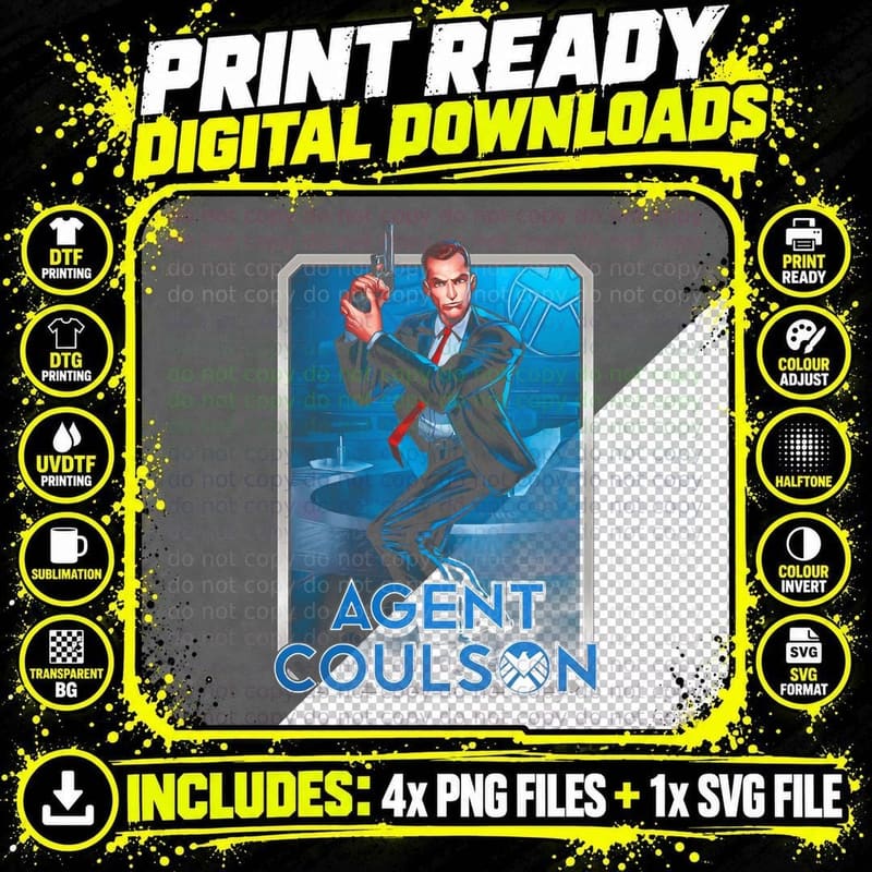 Agent Coulson Male Character Holding Weapon Blue Action Png SVG Digital Bundle