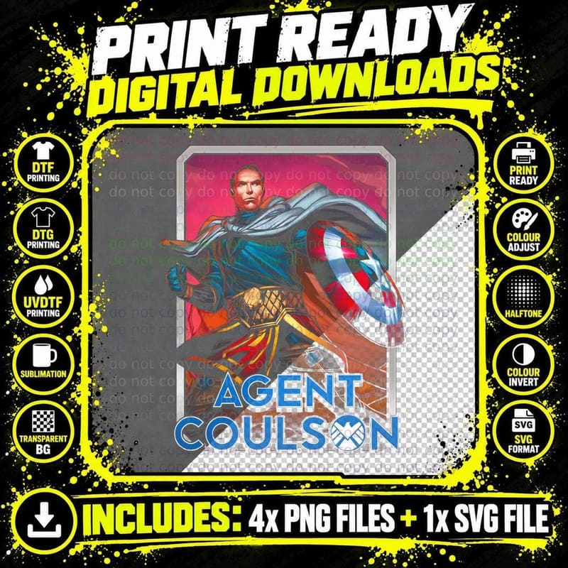 Agent Coulson Male with Shield and Cape Red Orange Color Png SVG Digital Bundle