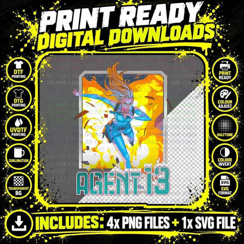 Agent I3 Illustration Female Action Pose T-Shirt Png SVG Digital Bundle