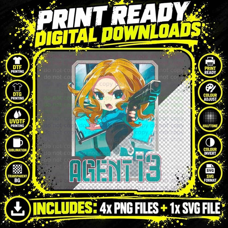 Agent I3 Illustration Orange Hair Female Gunner T-Shirt Png SVG Digital Bundle