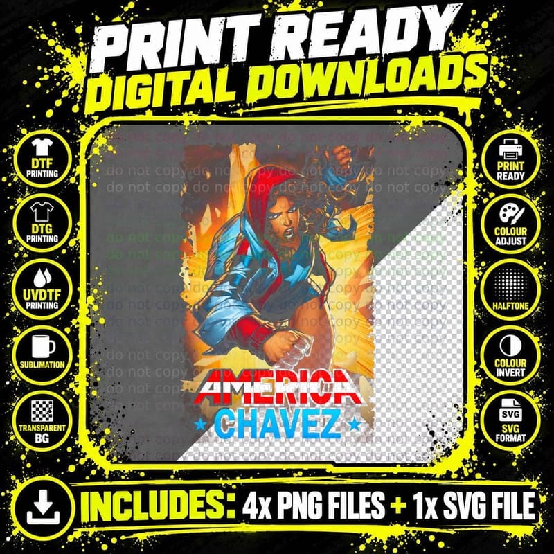 America Chavez Halftone Orange Red Blue Female Hero Png SVG Digital Bundle