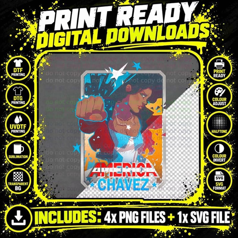 America Chavez Illustration Blue Stars Character T-Shirt Png SVG Digital Bundle
