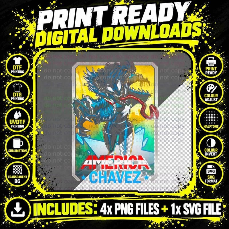 America Chavez Illustration Explosive Energy T-Shirt Png SVG Digital Bundle