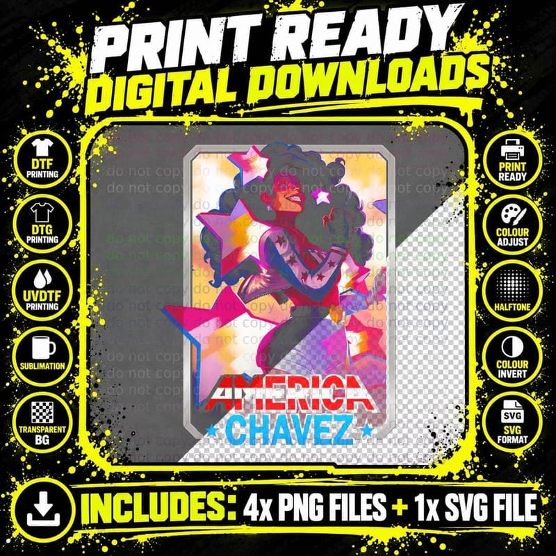 America Chavez Illustration Psychedelic Colorful T-Shirt Png SVG Digital Bundle