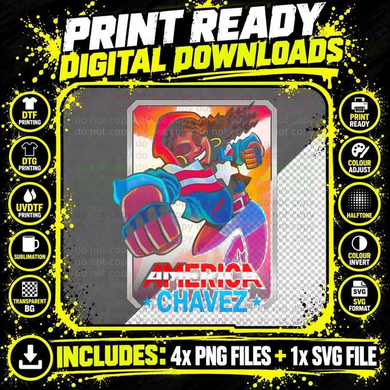 America Chavez Illustration Punching Action Pose T-Shirt Png SVG Digital Bundle