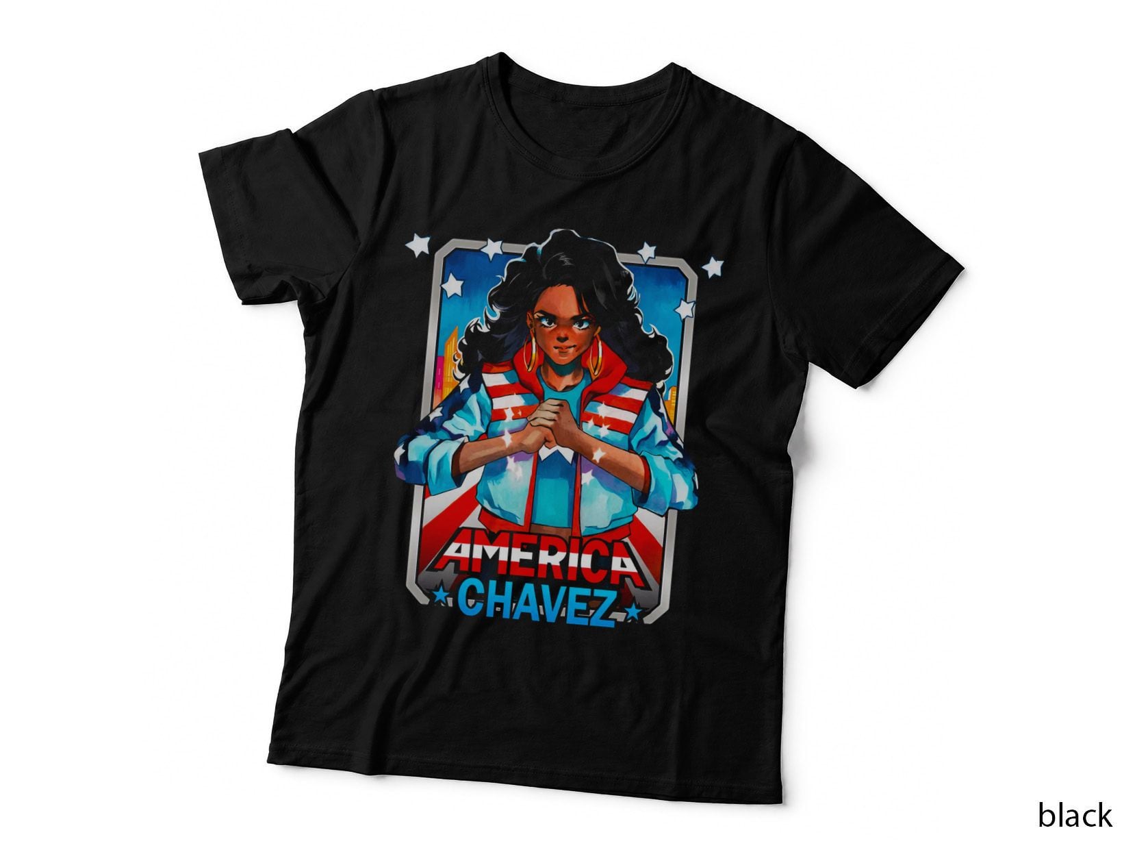 America Chavez Illustration Red Striped Character T-Shirt