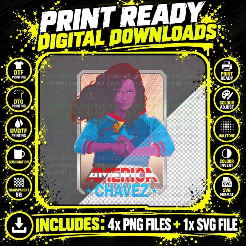 America Chavez Illustration Striped Armored T-Shirt Png SVG Digital Bundle