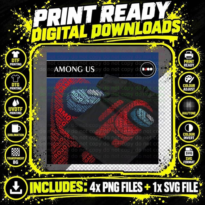 Among US Red Blue Crewmate Space Game Character T-Shirt Png SVG Digital Bundle