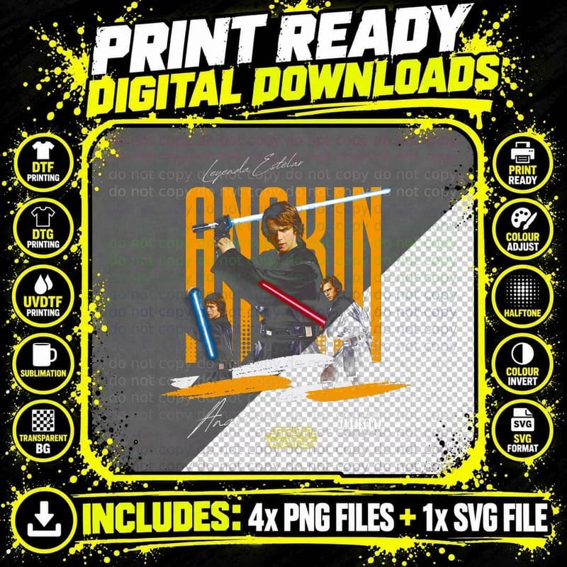 Anakin Legends Estrellas Yellow Large Text Hero Png SVG Digital Bundle