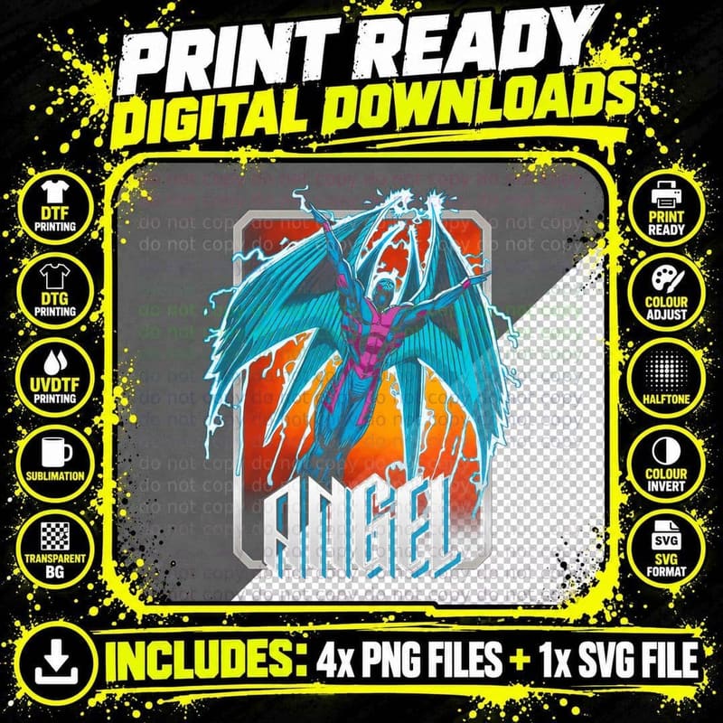 Angel Illustration Blue Demon T-Shirt Png SVG Digital Bundle