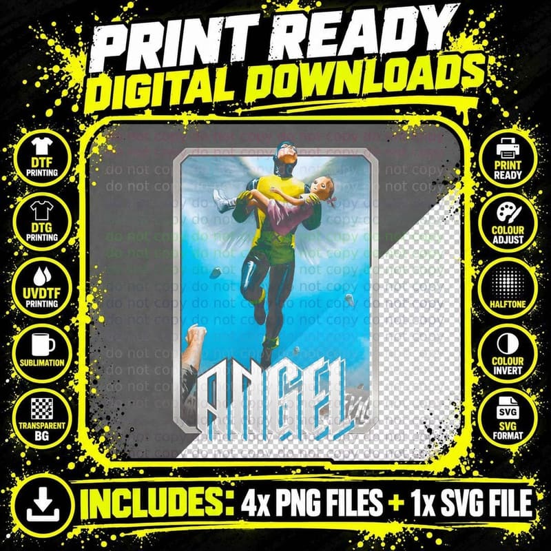 Angel Illustration Flying Male T-Shirt Png SVG Digital Bundle