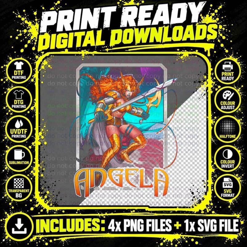 Angela Illustration Female Warrior Archer T-Shirt Png SVG Digital Bundle