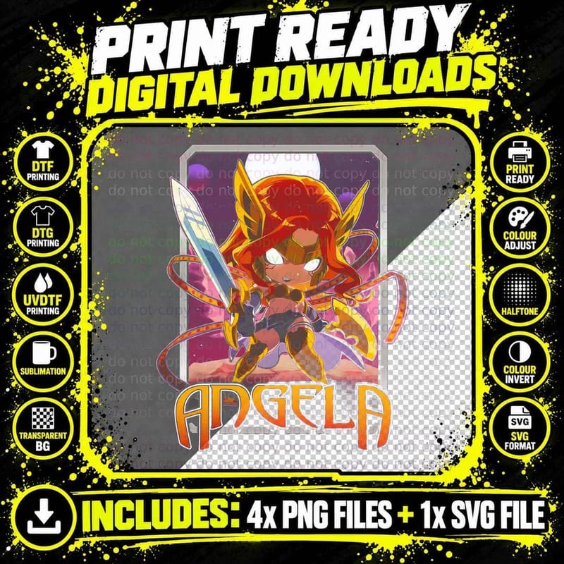 Angela Illustration Tiny Fiery Character T-Shirt Png SVG Digital Bundle