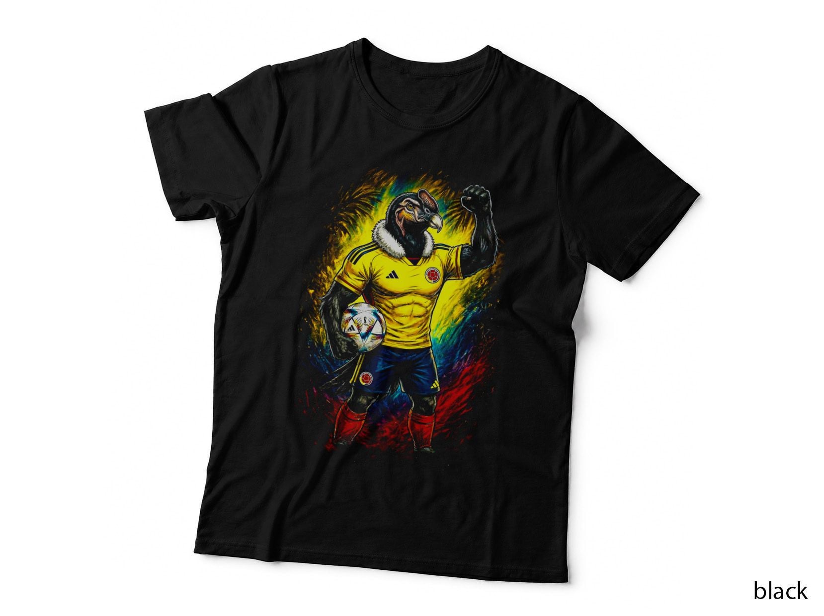 Anthro Condor Footballer Grey Vulture-Like Head Yellow Colombia Kit Fist T-Shirt