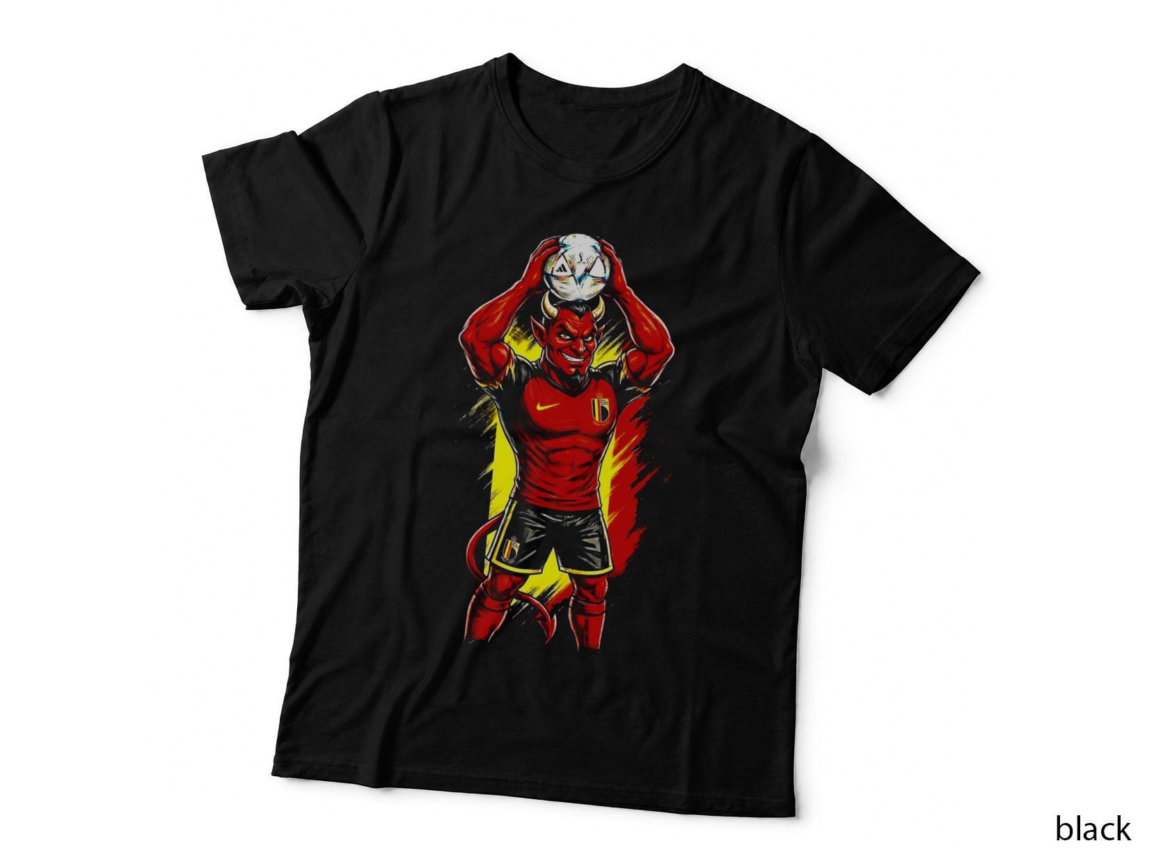 Anthro Devil Footballer Horned Red Demon Head Grinning Belgium Kit Ball T-Shirt