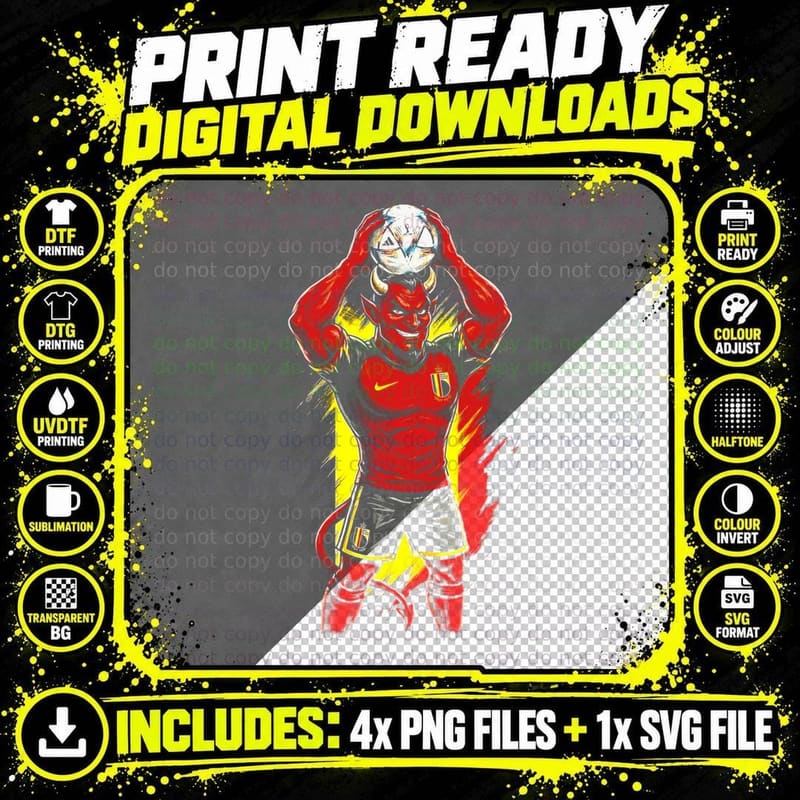 Anthro Devil Footballer Horned Red Demon Head Grinning Png SVG Digital Bundle