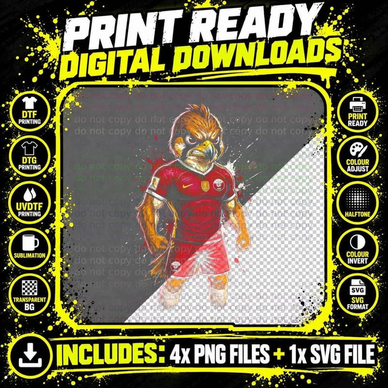 Anthro Falcon Footballer Golden Head Maroon Kit Standing Png SVG Digital Bundle
