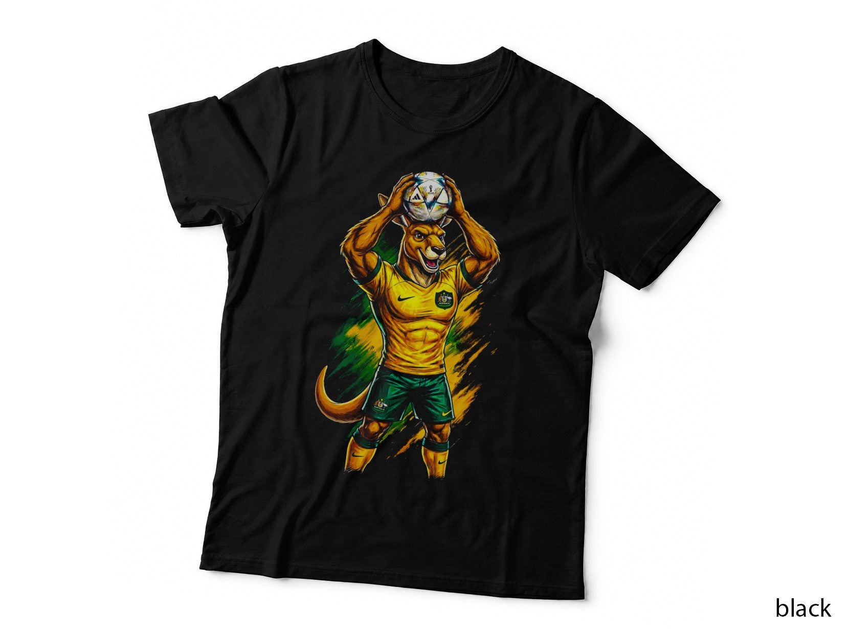 Anthro Kangaroo Footballer Head Gold Australia Kit Green Shorts Ball T-Shirt