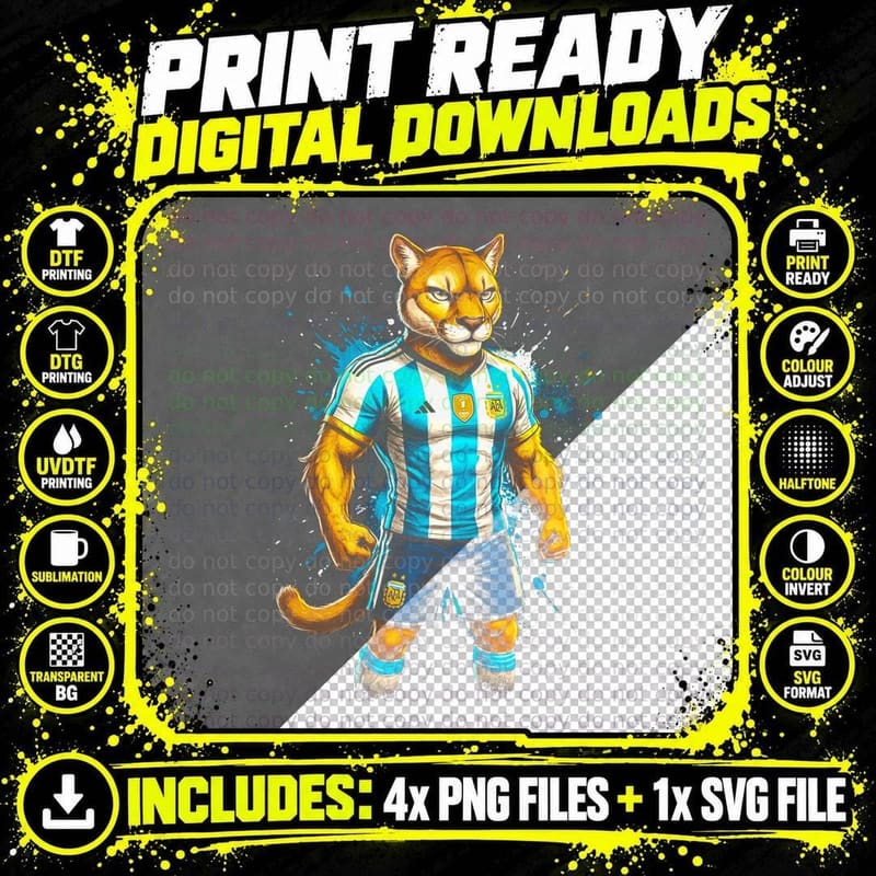 Anthro Puma Footballer Puma-Like Head Argentina Png SVG Digital Bundle