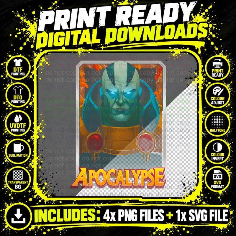Apocalypse Illustration Glowing Cyan Head T-Shirt Png SVG Digital Bundle