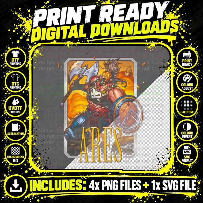 Ares Illustration Warrior with Weapon T-Shirt Png SVG Digital Bundle