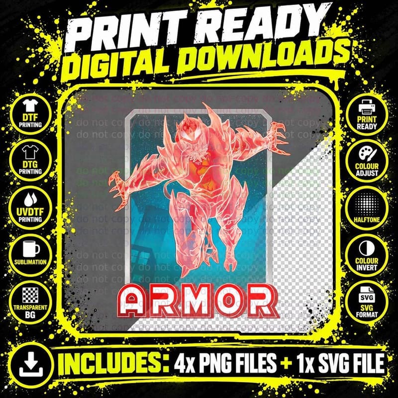 Armor Illustration Red Humanoid Shape T-Shirt Png SVG Digital Bundle