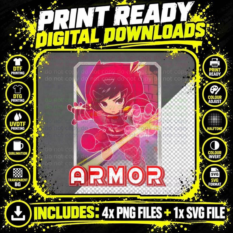 Armor Illustration Small Pink Female T-Shirt Png SVG Digital Bundle