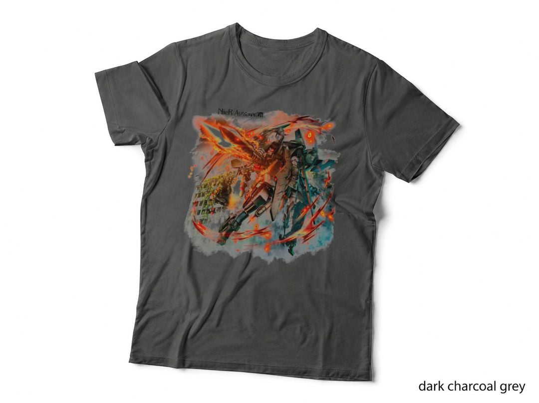 Automata Flying Characters Destruction Halftone T-Shirt