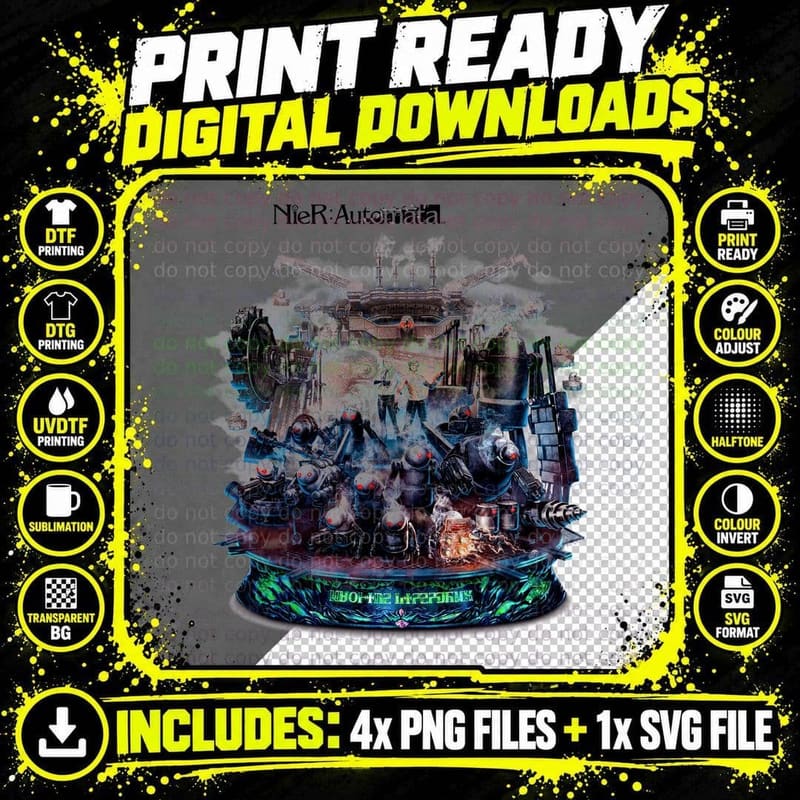 Automata Industrial Factory Structure Halftone T-Shirt Png SVG Digital Bundle