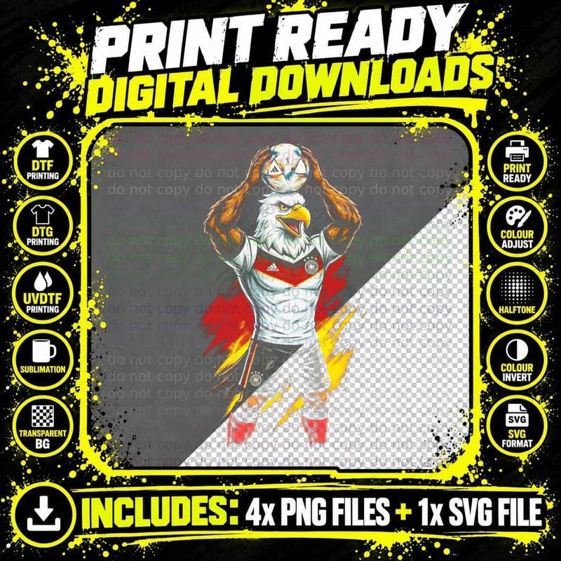 Bald Eagle Footballer Mascot Germany Kit Both Arms Png SVG Digital Bundle