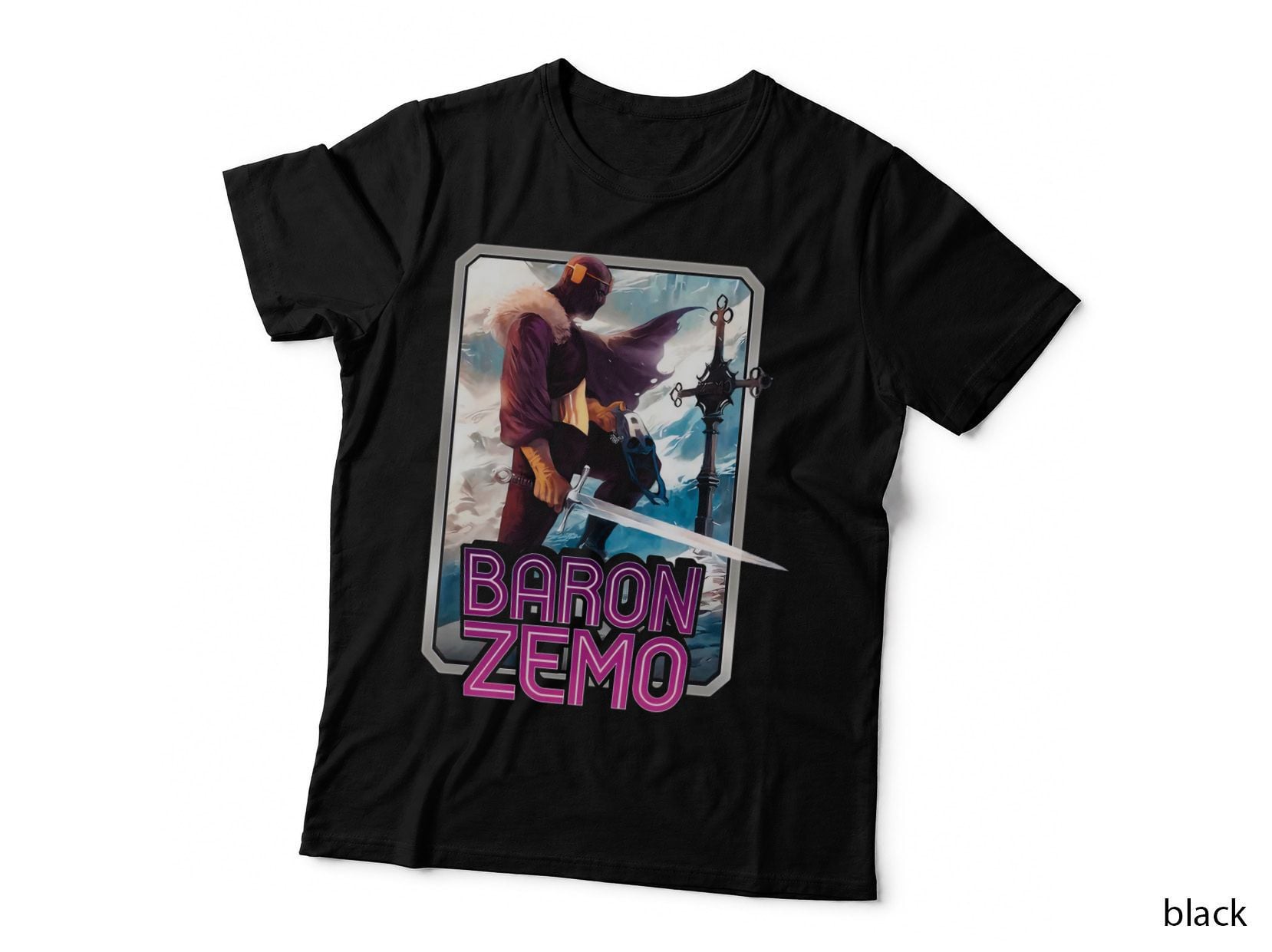 Baron Zemo Halftone Cyan Red Masked Villain Evil T-Shirt