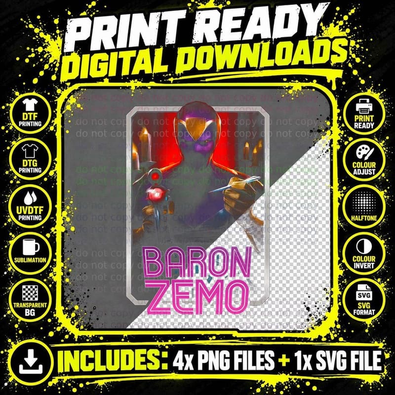 Baron Zemo Halftone Magenta Red Masked Villain Power Gem Png SVG Digital Bundle