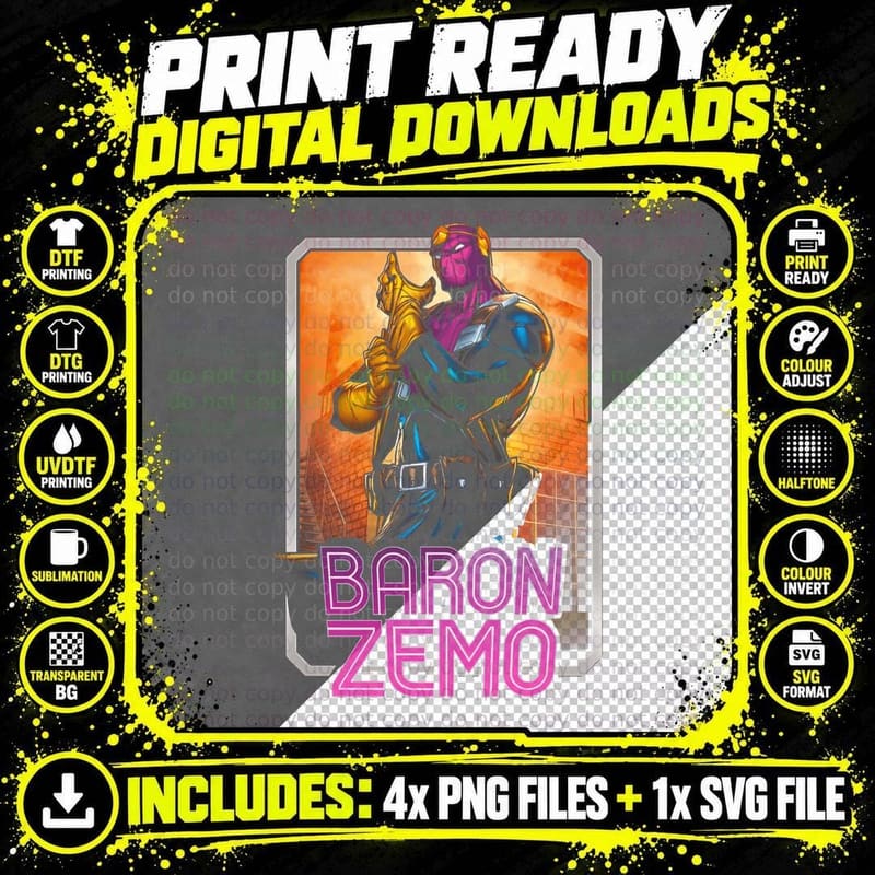 Baron Zemo Halftone Orange Magenta Evil Lord Villain Png SVG Digital Bundle