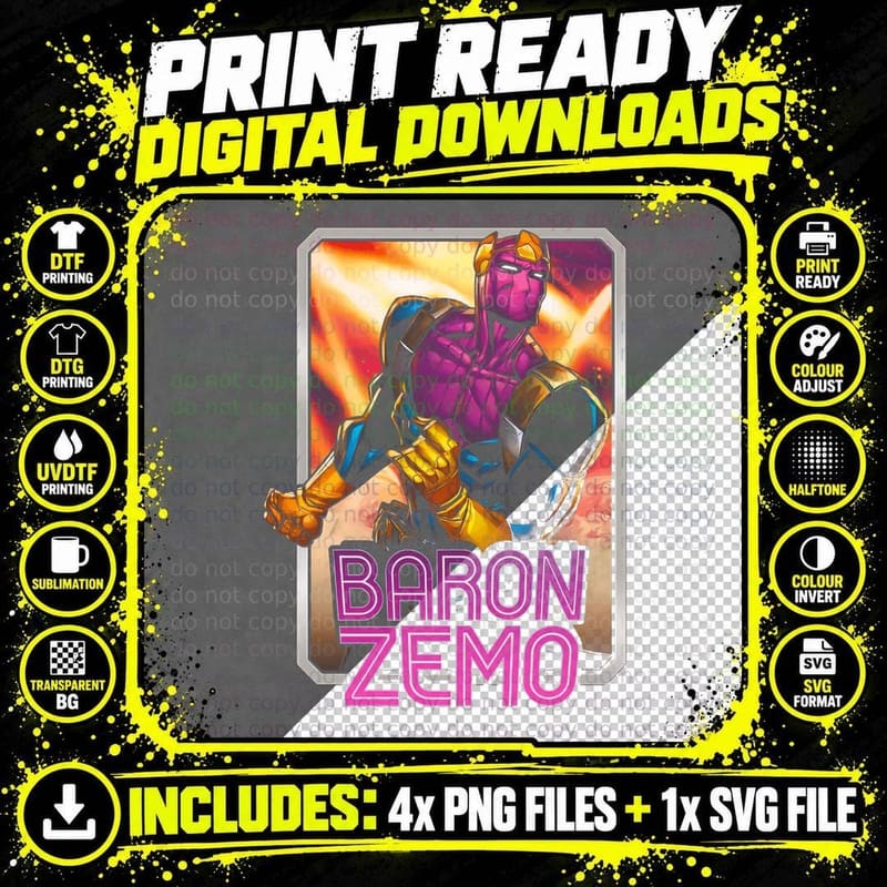 Baron Zemo Halftone Orange Red Magenta Tyrant Character Png SVG Digital Bundle