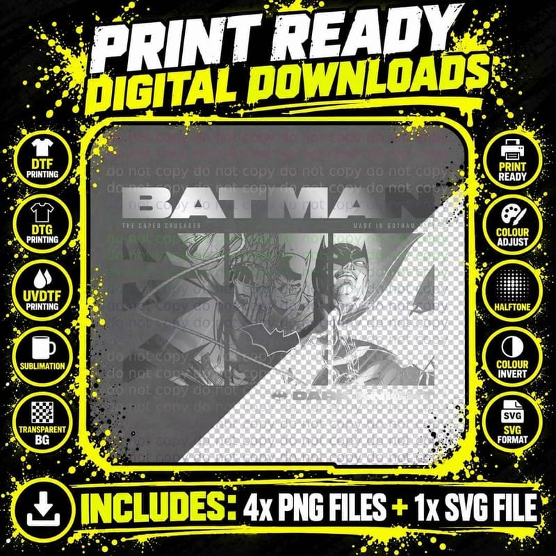 Batman with Vehicle the Caped Crusader Dark Knight Png SVG Digital Bundle
